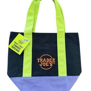New NWT Trader Joe's Mini Canvas Tote Bag Black Orange Green Purple Halloween